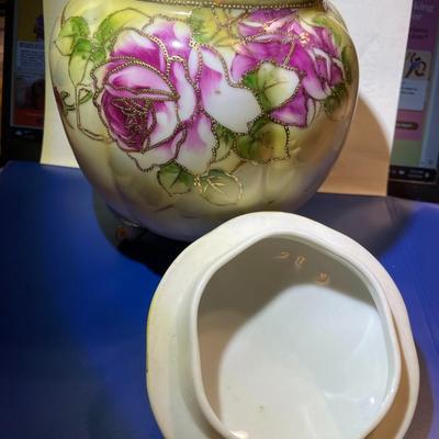 Vintage NIPPON Hand Painted Unmarked Base Covered Footed Bowl 8.25" Tall in VG Preowned Condition as Pictured.