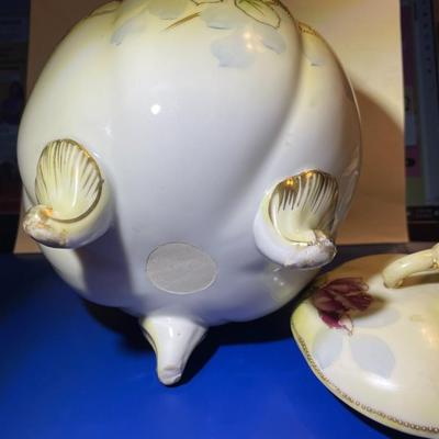 Vintage NIPPON Hand Painted Unmarked Base Covered Footed Bowl 8.25" Tall in VG Preowned Condition as Pictured.