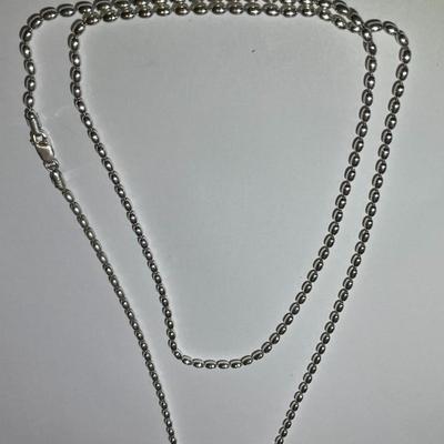 Vintage Estate Milor .925 Sterling Silver Puffed Bead 35" Long Necklace in Good Preowned Condition.