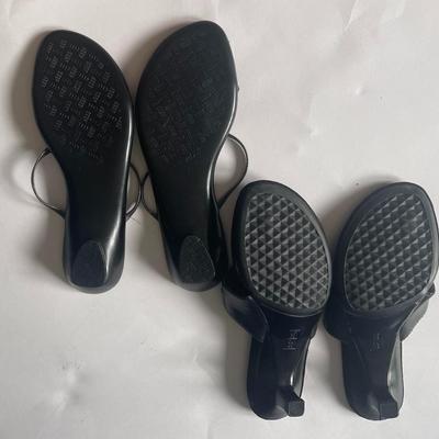Brand New - Two Pair of Black Thong-Style Wedge Sandals from Aerosoles, Size 6