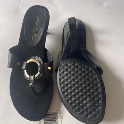 Brand New - Two Pair of Black Thong-Style Wedge Sandals from Aerosoles, Size 6