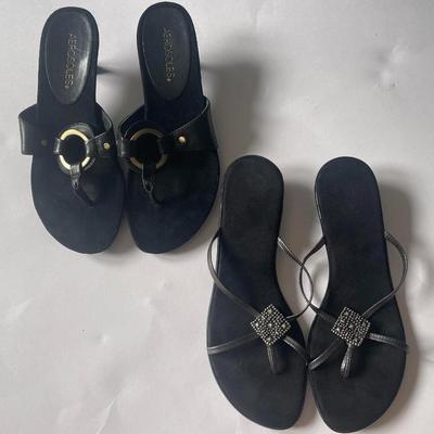 Brand New - Two Pair of Black Thong-Style Wedge Sandals from Aerosoles, Size 6