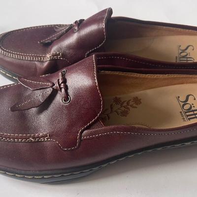 New Soft Burgundy Leather Loafers, Size 6