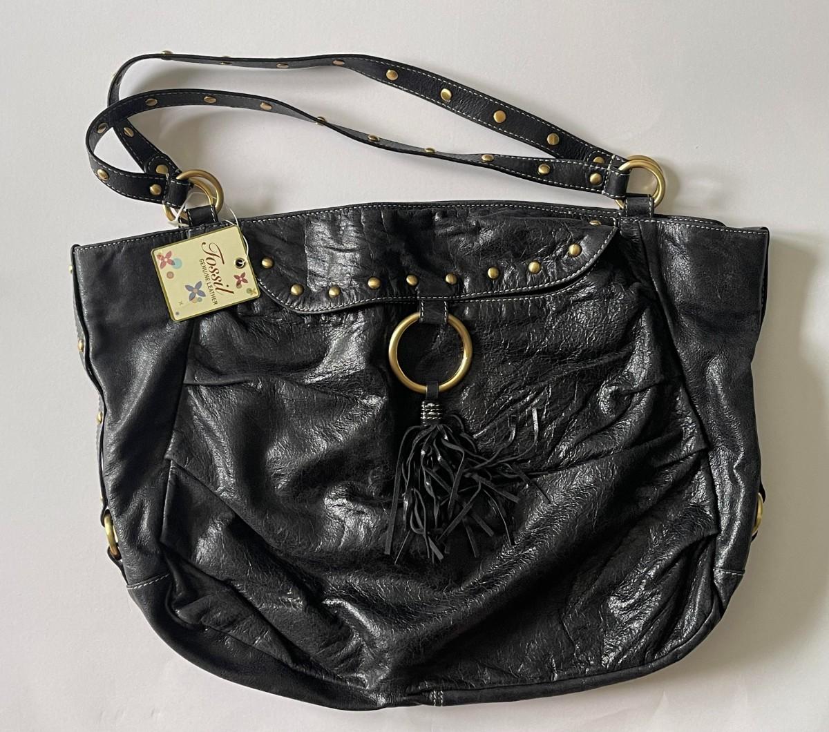 Brand New with Tags Fossil Ashbury Shopper Black Leather Tote Bag EstateSales