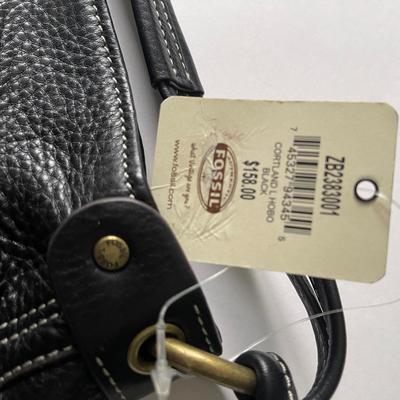 Brand New w/tags Fossil Black Leather Cortland Hobo Tote Bag