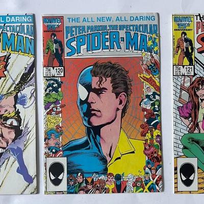 Comic Books: Peter Parker, The Spectacular Spider-Man Issues #119, #120, and #121 – VF to NM Condition!