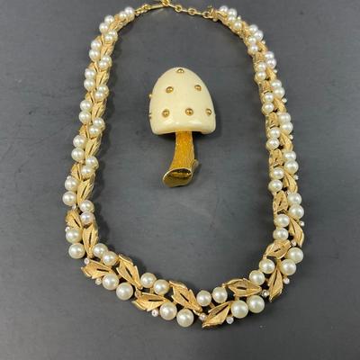 -67- JEWELRY | Trifari Necklace & Trifari Mushroom Pin