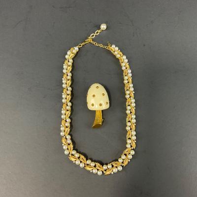 -67- JEWELRY | Trifari Necklace & Trifari Mushroom Pin
