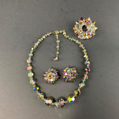-69- JEWELRY | Smokey Aurora Necklace, Clip Earrings, & Brooch