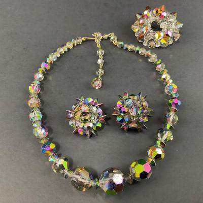 -69- JEWELRY | Smokey Aurora Necklace, Clip Earrings, & Brooch