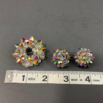 -69- JEWELRY | Smokey Aurora Necklace, Clip Earrings, & Brooch