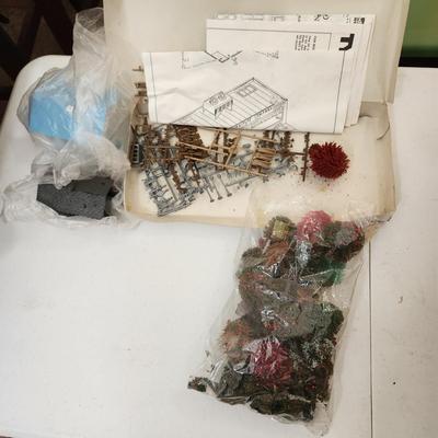 Box lot of HO Train Accessories Track Signs Trees Buildings