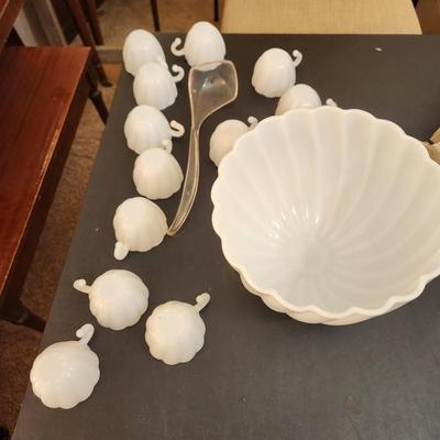 Milk Glass Punch bowl Set