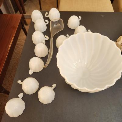 Milk Glass Punch bowl Set