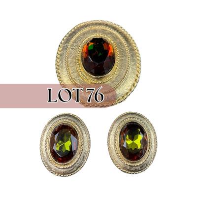 -76- JEWELRY | Topaz Gold Colored Brooch & Clip Earrings