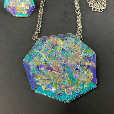 -78- JEWELRY | Dichroic Glass Necklace & Clip Earrings