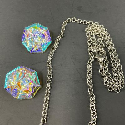 -78- JEWELRY | Dichroic Glass Necklace & Clip Earrings