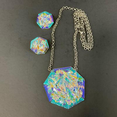 -78- JEWELRY | Dichroic Glass Necklace & Clip Earrings