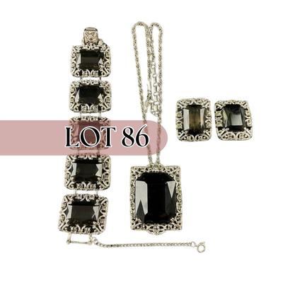 -86- SARAH COVENTRY | Black Stone Pendant, Bracelet, & Earrings Set | Marked
