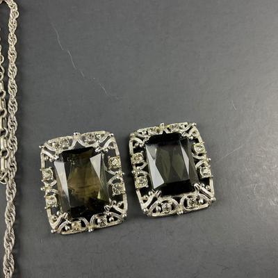 -86- SARAH COVENTRY | Black Stone Pendant, Bracelet, & Earrings Set | Marked