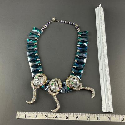 -88- COSTUME JEWELRY | Statement Piece Blue Rhinestone & Snake Necklace