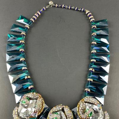-88- COSTUME JEWELRY | Statement Piece Blue Rhinestone & Snake Necklace