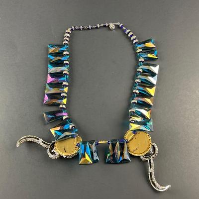 -88- COSTUME JEWELRY | Statement Piece Blue Rhinestone & Snake Necklace