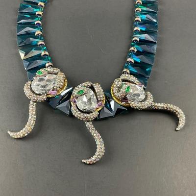 -88- COSTUME JEWELRY | Statement Piece Blue Rhinestone & Snake Necklace