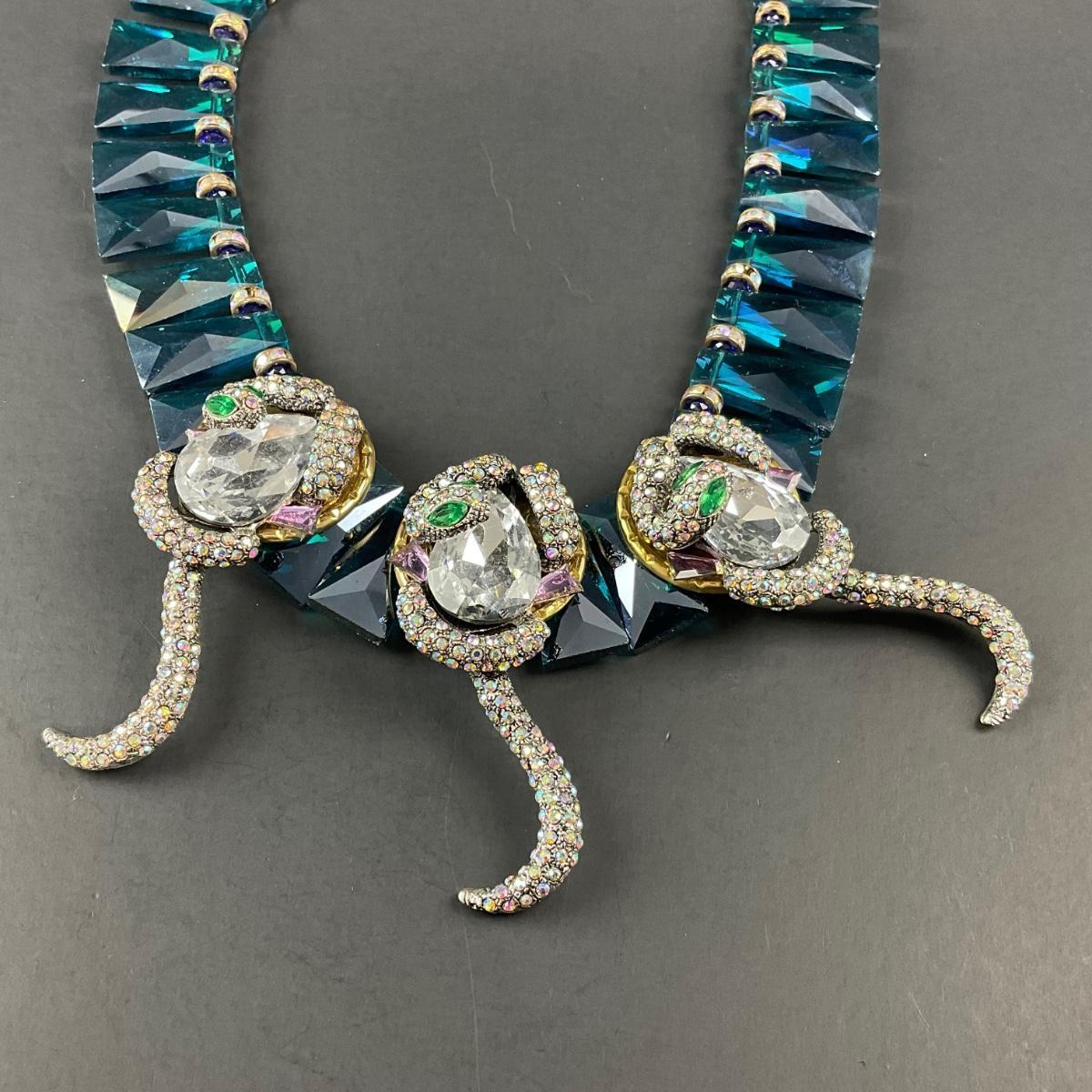 88 COSTUME JEWELRY Statement Piece Blue Rhinestone Snake Necklace