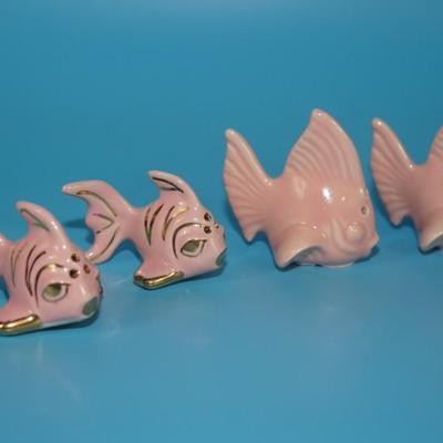 CERAMIC ARTS STUDIO 1942-1956- PINK WIDE TAIL FISH AND SALT & PEPPER SHAKERS