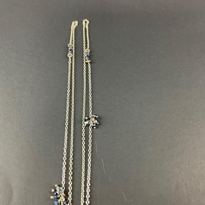 -100- COSTUME JEWELRY | Blue Beaded Necklace & Earrings Set | Marked