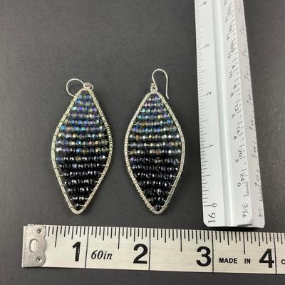 -100- COSTUME JEWELRY | Blue Beaded Necklace & Earrings Set | Marked