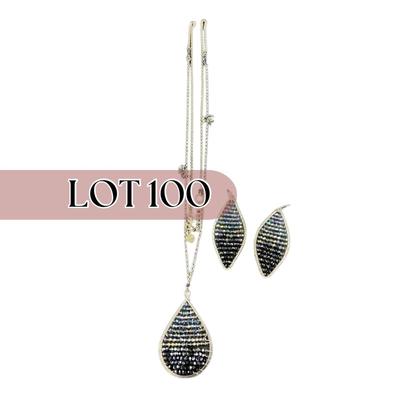 -100- COSTUME JEWELRY | Blue Beaded Necklace & Earrings Set | Marked
