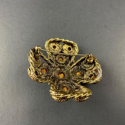 -101- HARGO NY | Maltese Cross Brooch gold Tone & Rhinestone | Marked