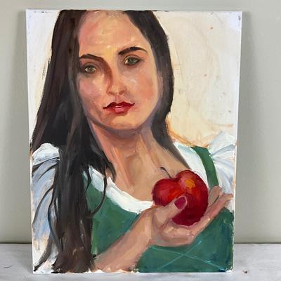 141 Original Painting Acrylic on Canvas Portrait Girl with Apple by Kathie Rogers