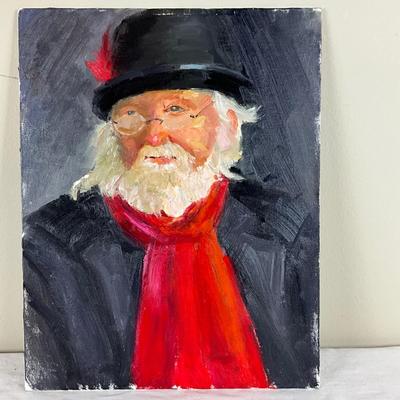142 Original Oil Painting on Board Man with Red Scarf and Hat by Kathie Rogers