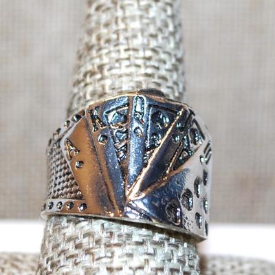 Size 9½ "Spades Royal Flush" Cards Ring on a Solid Silver Tone Band (12.2g)