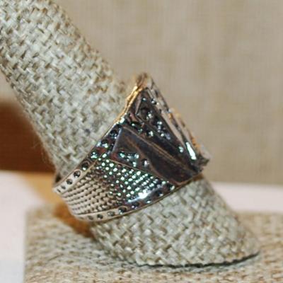 Size 9½ "Spades Royal Flush" Cards Ring on a Solid Silver Tone Band (12.2g)