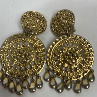 Vintage Brass Dangler Clip-on Earrings