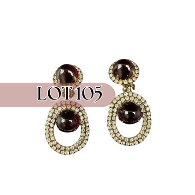 -105- KENNETH JAY LANE | 1960’s Ruby Cabochon Drop Clip Earring | Marked