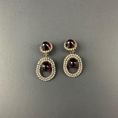 -105- KENNETH JAY LANE | 1960’s Ruby Cabochon Drop Clip Earring | Marked