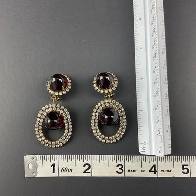 -105- KENNETH JAY LANE | 1960’s Ruby Cabochon Drop Clip Earring | Marked