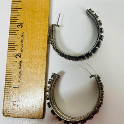 Vintage Half Hoop Rhinestone Earrings no backings