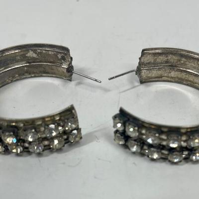 Vintage Half Hoop Rhinestone Earrings no backings