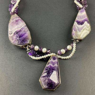 -109- ARTISAN | Handmade Amethyst & Beaded With Silver Accents Necklace