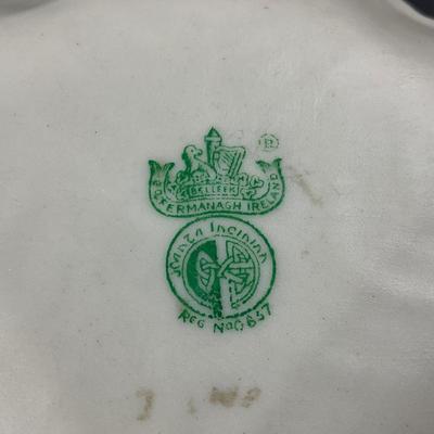 -111- BELLEEK | Three Ireland Pink Trim Leaf Dishes | 6th Mark