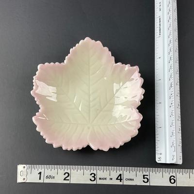 -111- BELLEEK | Three Ireland Pink Trim Leaf Dishes | 6th Mark