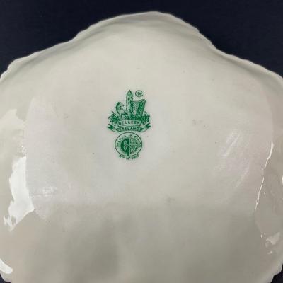 -111- BELLEEK | Three Ireland Pink Trim Leaf Dishes | 6th Mark