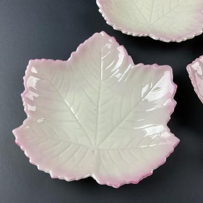 -111- BELLEEK | Three Ireland Pink Trim Leaf Dishes | 6th Mark