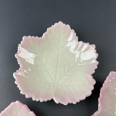 -111- BELLEEK | Three Ireland Pink Trim Leaf Dishes | 6th Mark